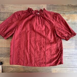 Universal Thread Eyelet Lace Ruffle Short Sleeve Blouse Burnt Orange